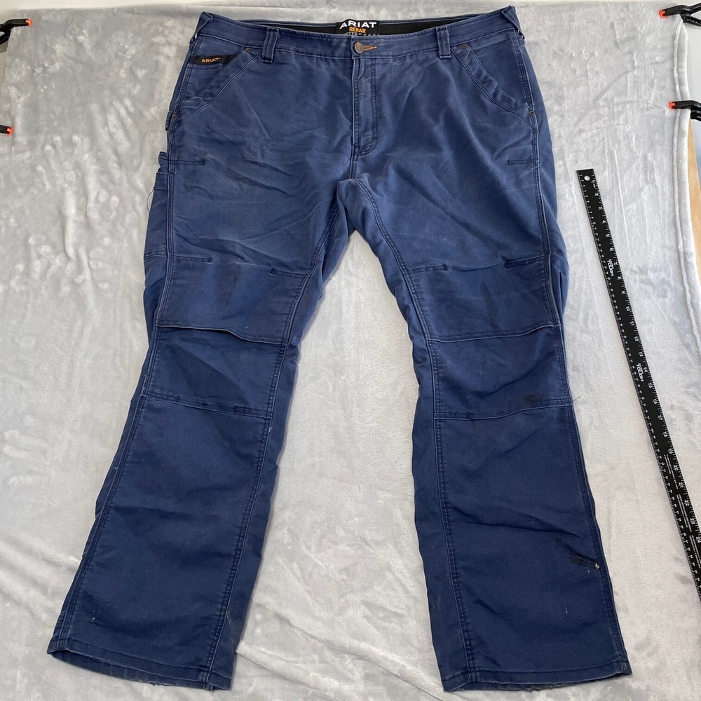 Ariat Pants Mens 42x34 (46x32) Blue Workwear Rebar M4 Low Rise Boot Double Knee